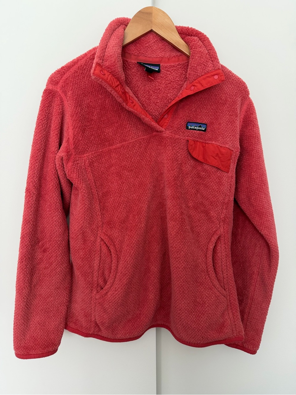 Patagonia Women's Re-tool Snap-T Pullover Sweater Coral Red Pink Large